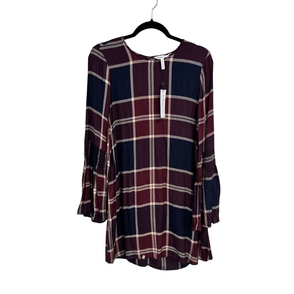 BCBGeneration Long Sleeve Navy/Maroon Dress Plaid Womens XS